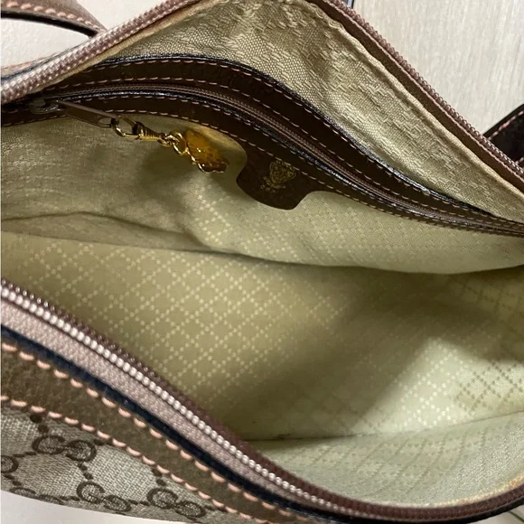 MINT! Vintage GUCCI GG Coated Canvas MONOGRAM Brown LEATHER Designer PURSE Bag - Picture 8 of 11